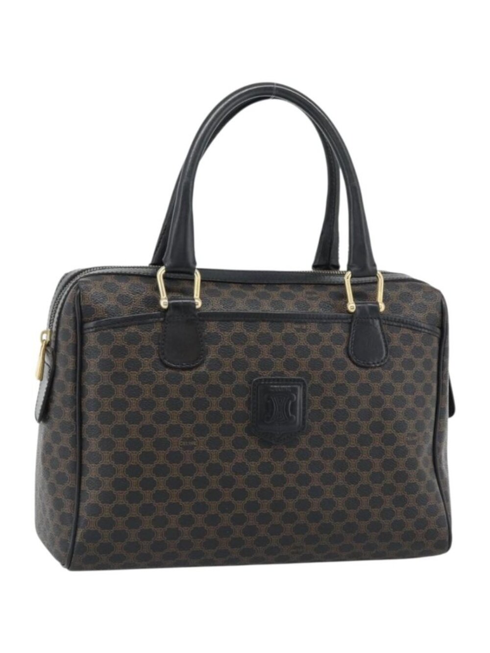 CELINE Macadam Canvas Boston Bag PVC Leather Black Gold